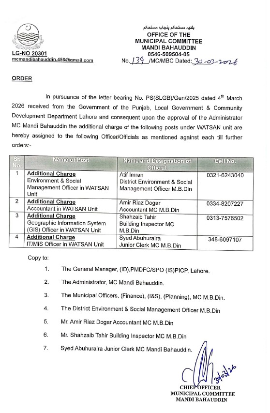 WATSAN Unit Staff Orders  